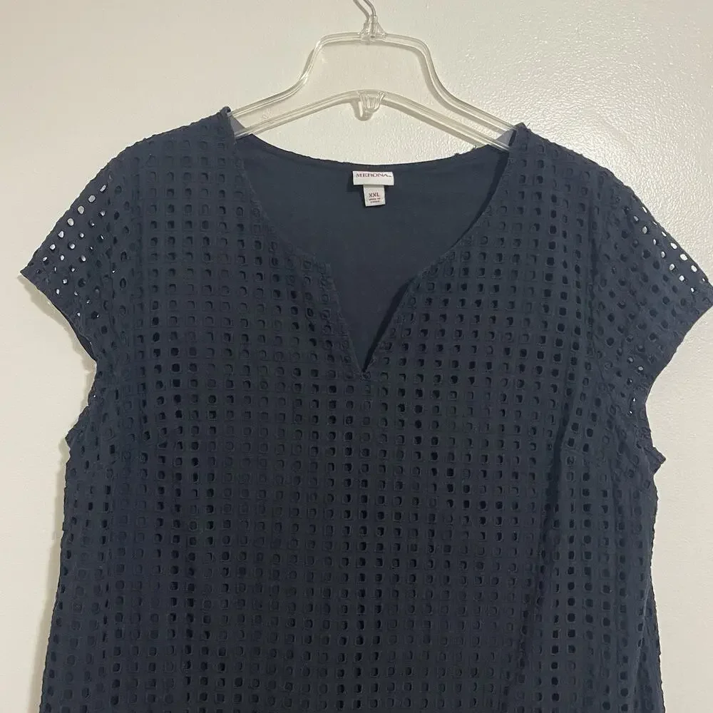 Merona Cotton Eyelet Shift Dress Plus Size XXL Black Lined Lightweight Boho - Picture 2 of 10